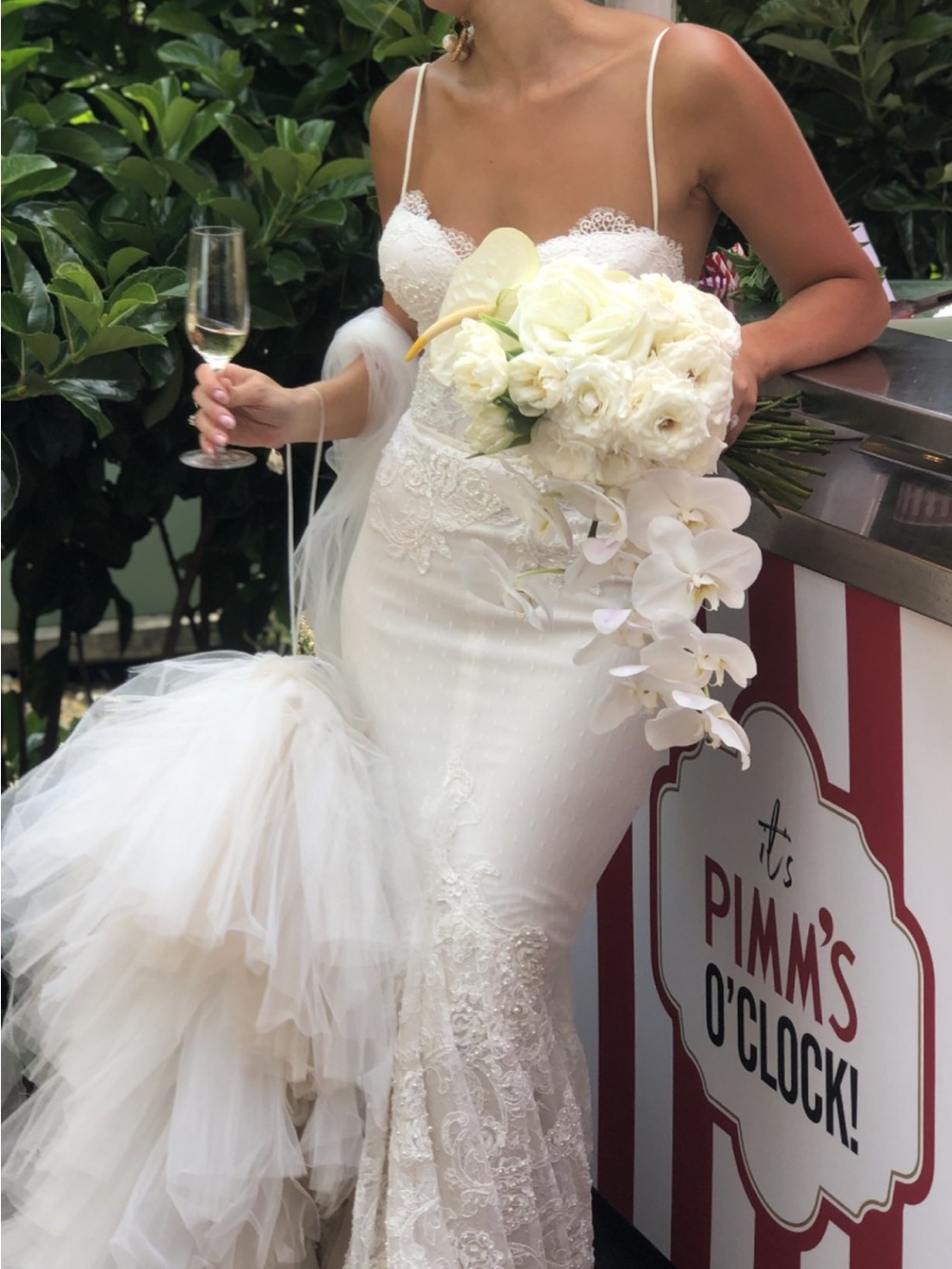 Cream Inbal Dror Lace Mermaid Wedding Dress with Spaghetti Straps